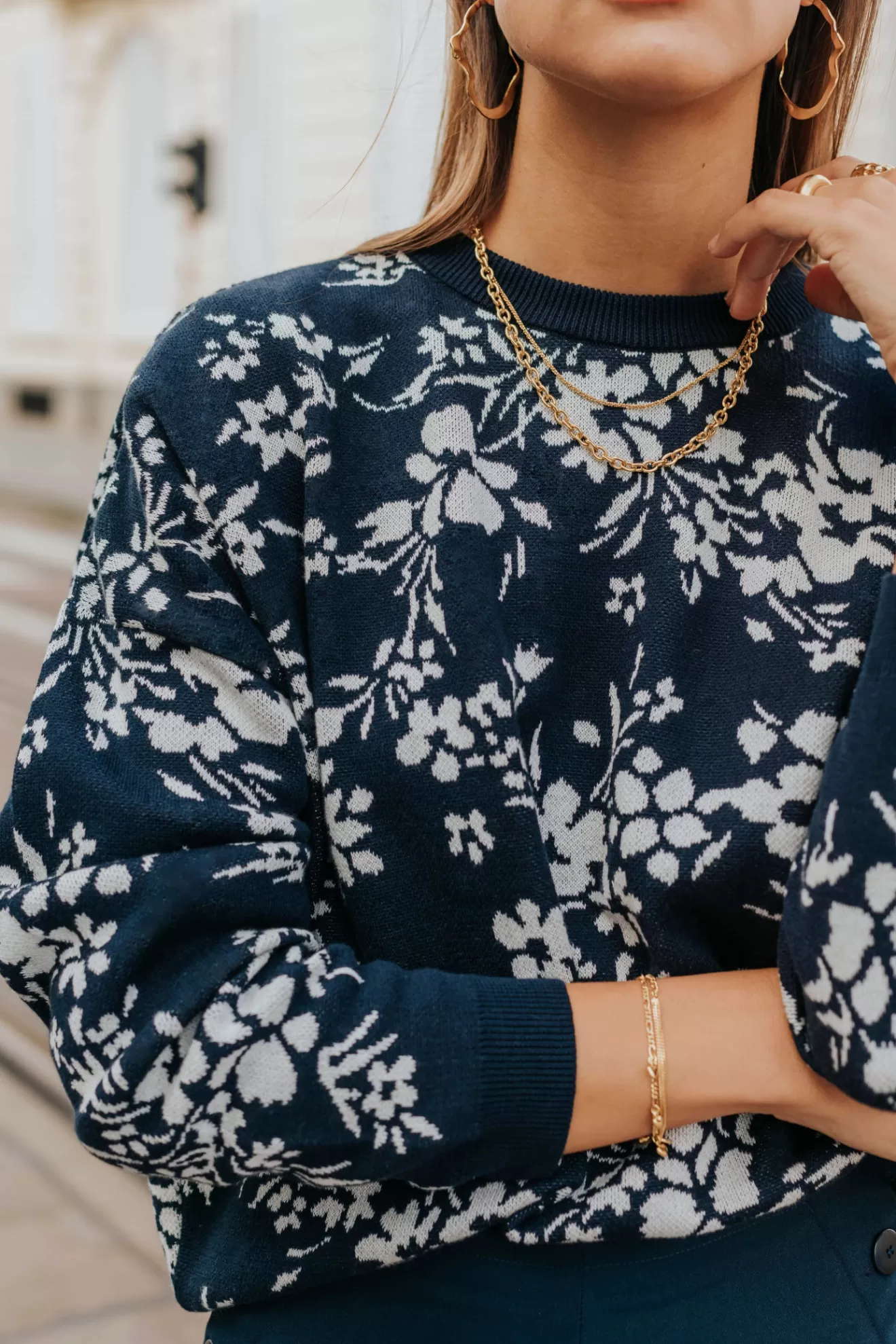 Pull Jane fleurs marine>Orta Outlet